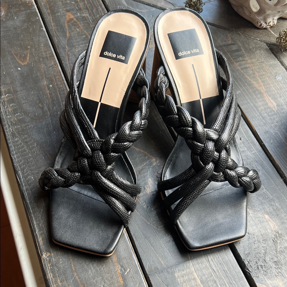 NWOB Dolce Vita Black Braided Heeled Sandals
